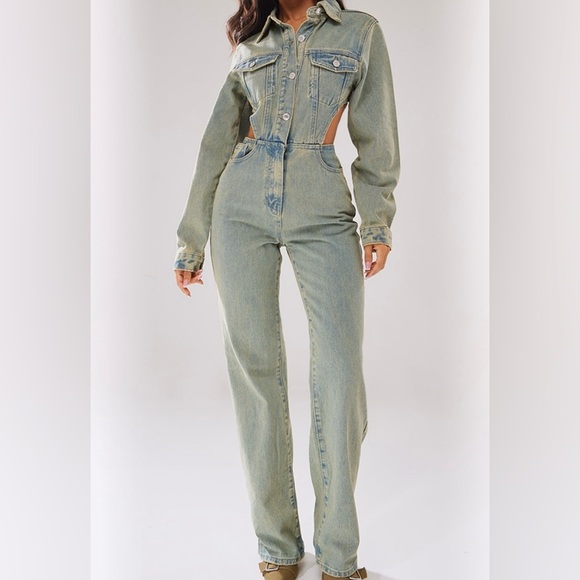 PLT Women's Denim Cutout Jumpsuit - Picture 1 of 4